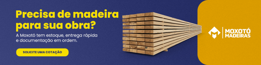 Banner com informações sobre a empresa Moxotó Madeira em cores azul e amarelo.